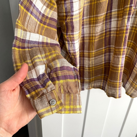 Ichi Antiquites Plaid Linen Button Front Shirt - Picture 6 of 9